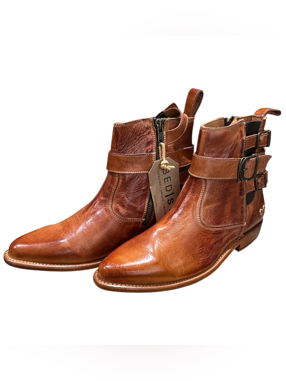 Bed Stu Tamara Cognac Leather Ankle Booties with Buckle Straps Women 8.5 NWT